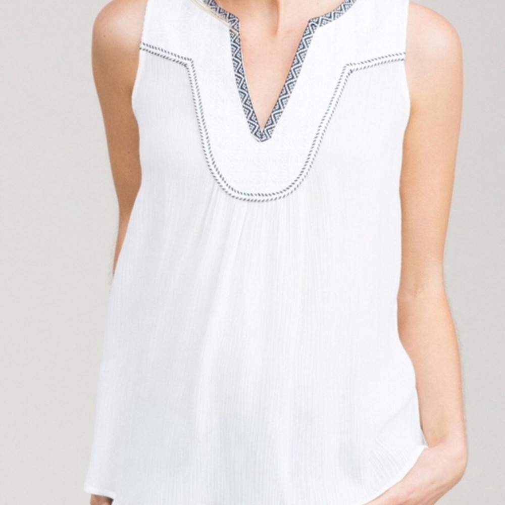 Eden Society | Sleeveless White Split Neck Tank